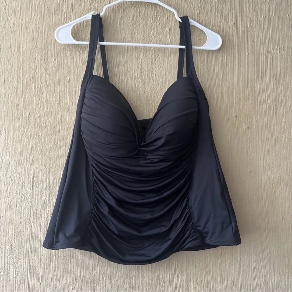 La Blanca Black Island Goddess Twist-Front Tankini Swim Top Plus Size 18W NWT
